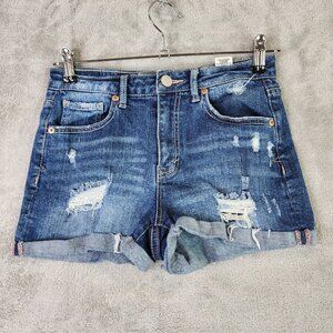 Womens Aeropostale Blue Jean Shorty High Rise Shorts Cuffed Distressed Size 2